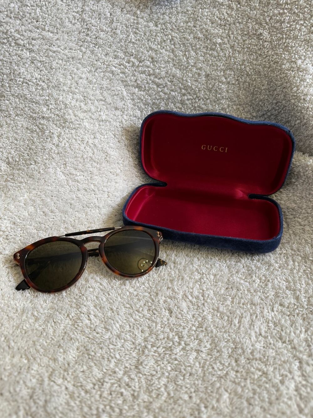 Gucci GG0061S Round Tortoise Shell Double Bridge Sunglasses Gold Unisex Frame
